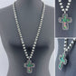 Long Pearls Necklace With Abalone Garden Cross Pendant