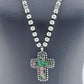 Long Pearls Necklace With Abalone Garden Cross Pendant
