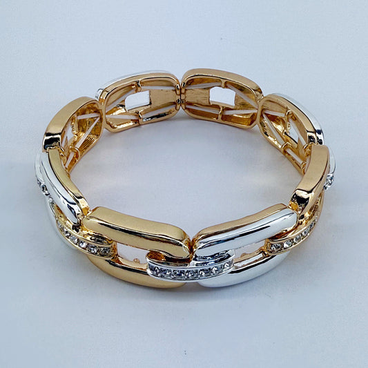 Stretchable Two Tone Gold And Silver Or Silver Bracelet