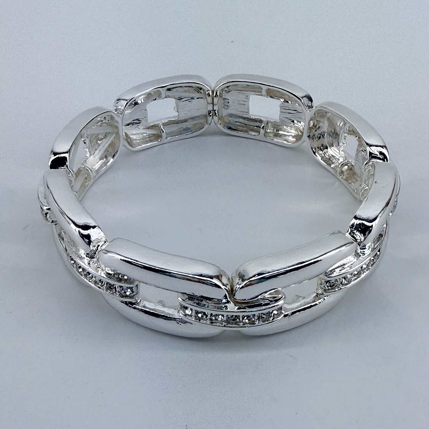 Stretchable Two Tone Gold And Silver Or Silver Bracelet