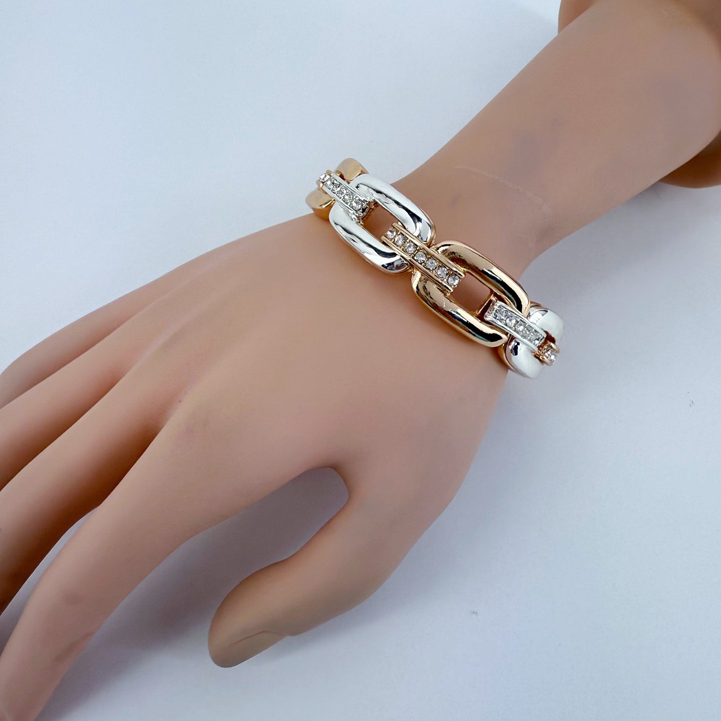 Stretchable Two Tone Gold And Silver Or Silver Bracelet
