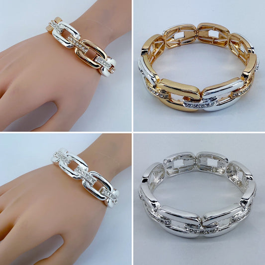 Stretchable Two Tone Gold And Silver Or Silver Bracelet