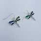 Silver Finish Fish Hook Earrings With Garden Abalone Dragonfly Dangle