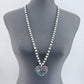 Long Pearls Necklace With Abalone Garden Heart Pendant