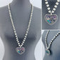 Long Pearls Necklace With Abalone Garden Heart Pendant