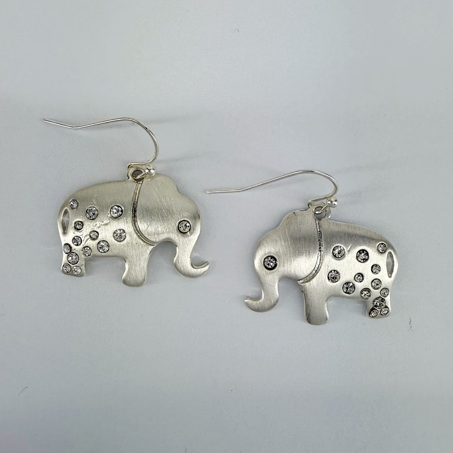 Fish Hook Metal Elephant And Rhinestone Design Dangle