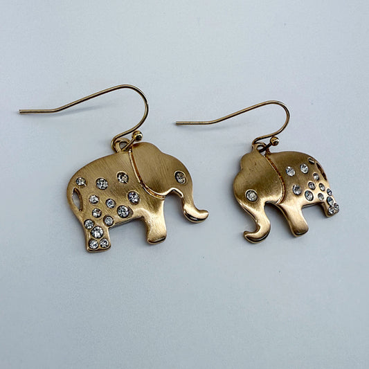 Fish Hook Metal Elephant And Rhinestone Design Dangle
