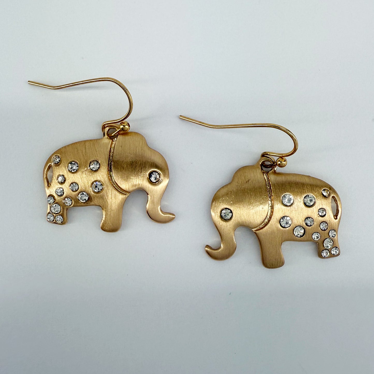 Fish Hook Metal Elephant And Rhinestone Design Dangle