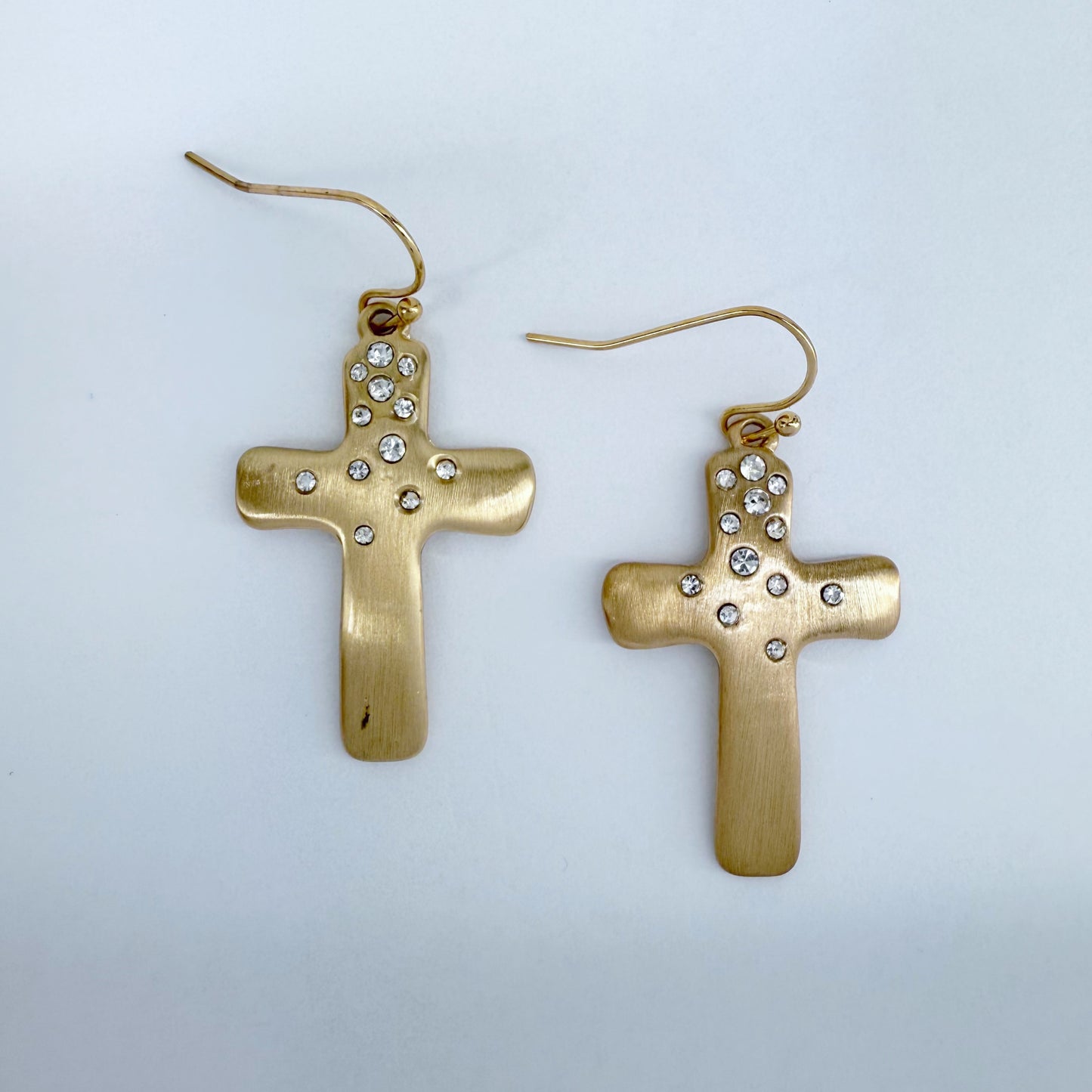 Fish Hook Metal Cross and Rhinestone Dangle