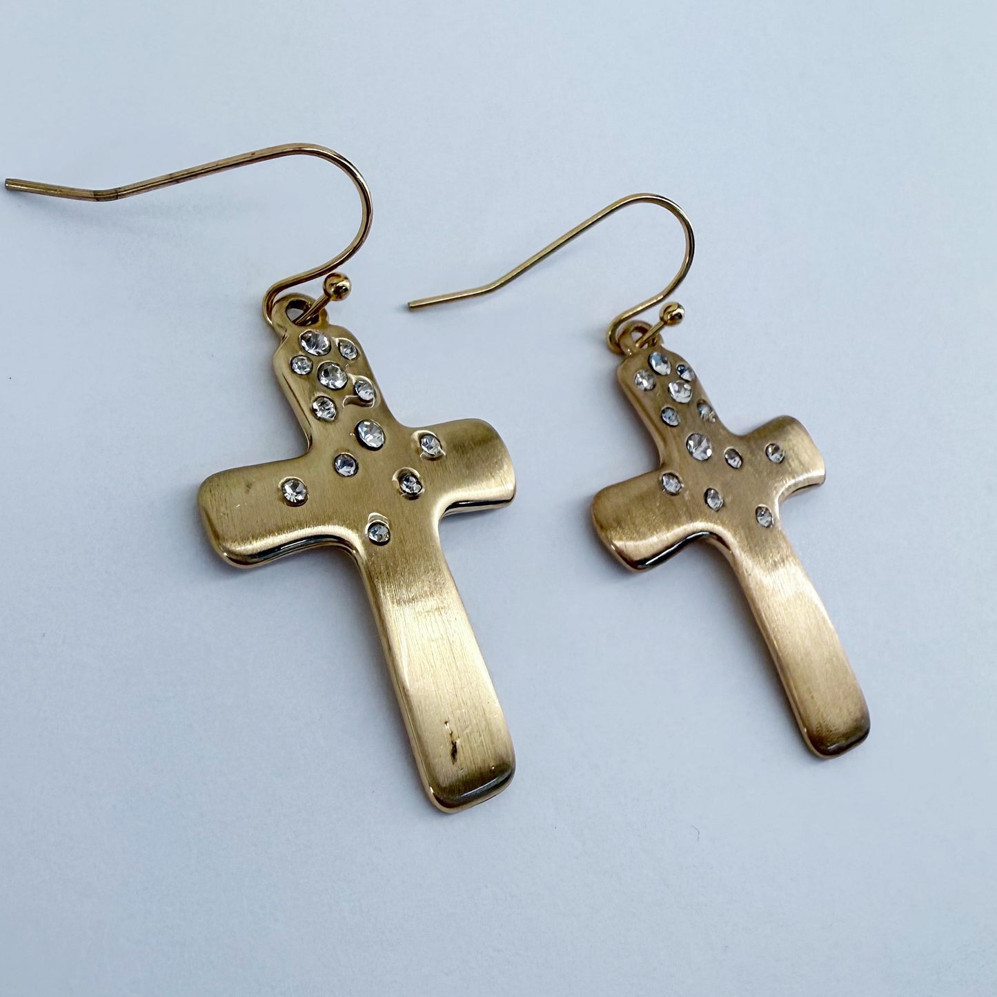 Fish Hook Metal Cross and Rhinestone Dangle