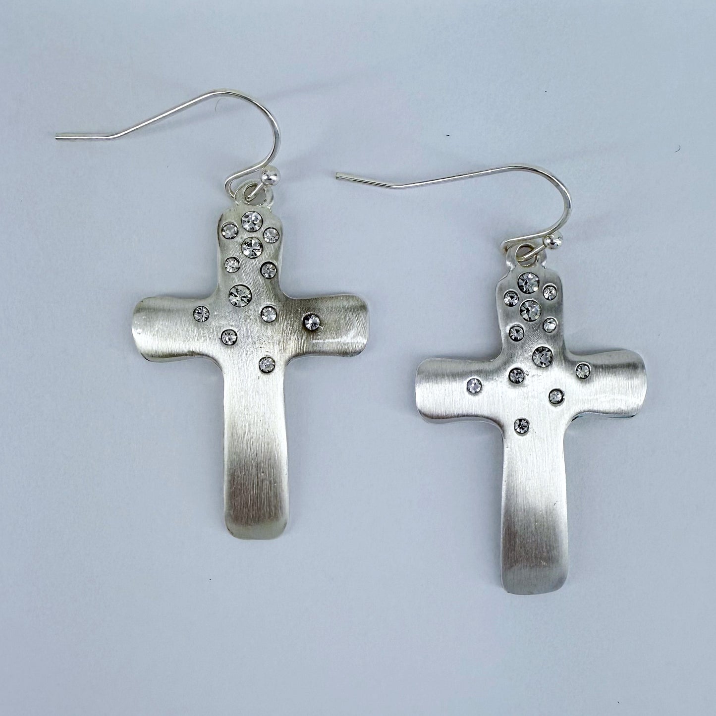 Fish Hook Metal Cross and Rhinestone Dangle