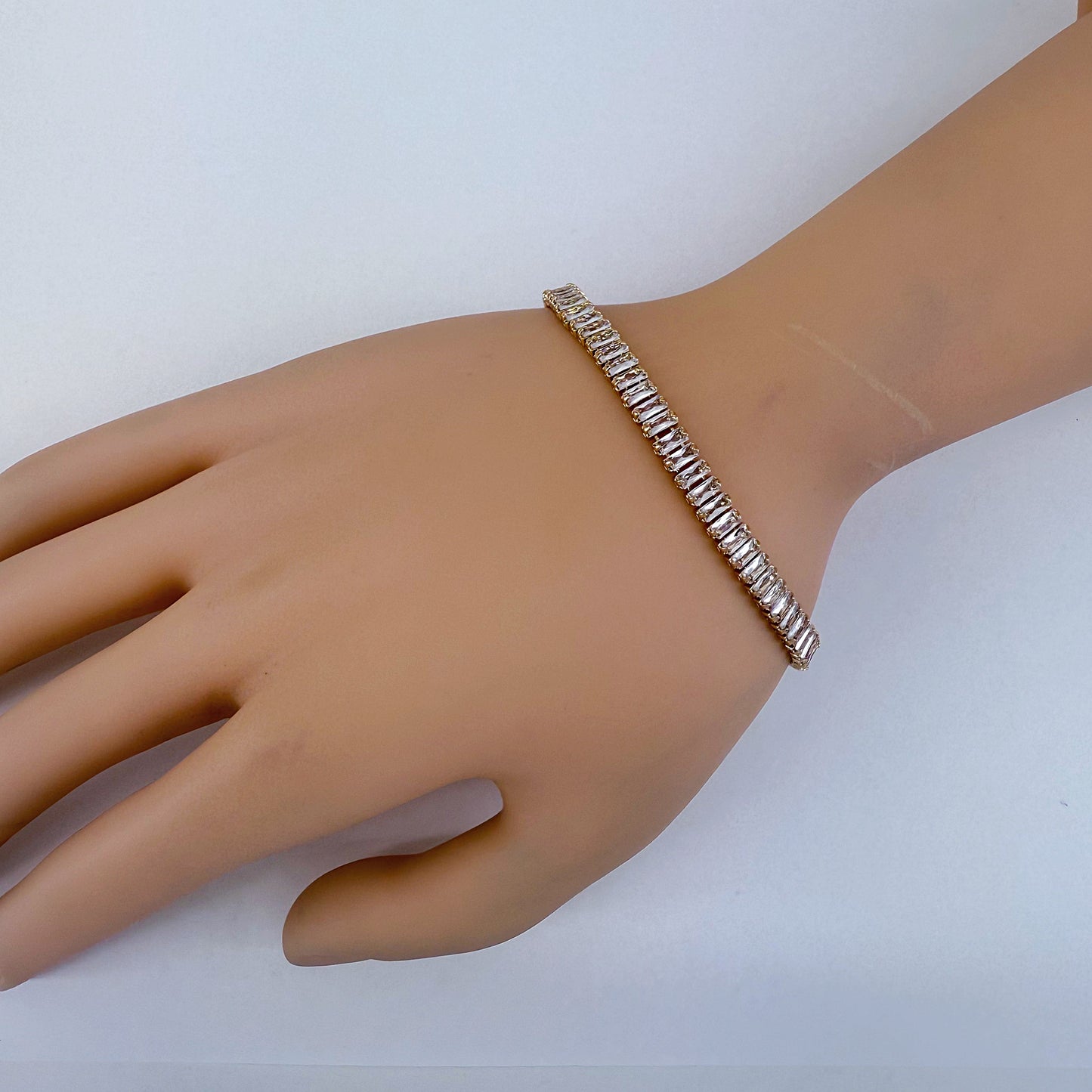 Gold Finish Baguette Cubic Zirconia Bracelet