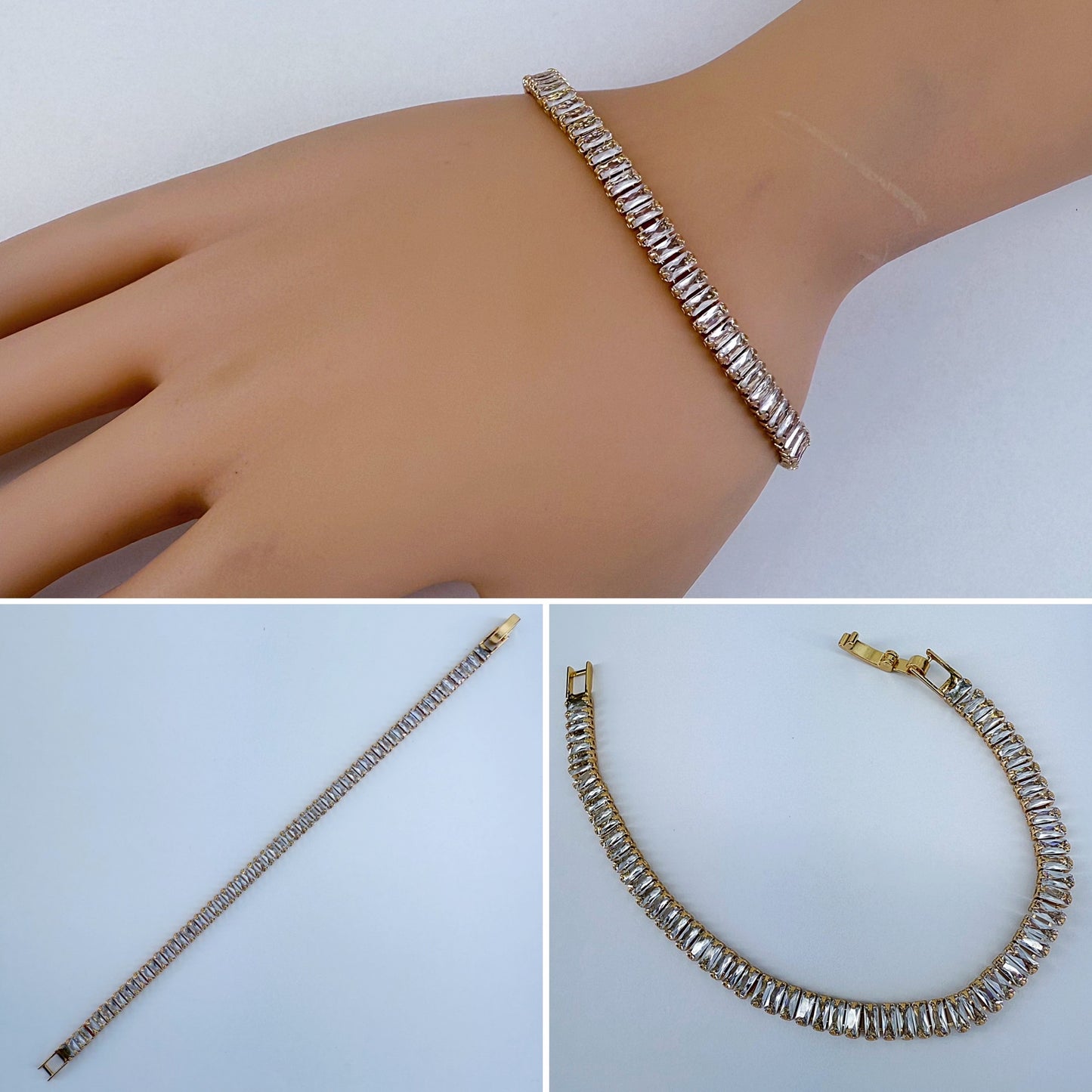 Gold Finish Baguette Cubic Zirconia Bracelet