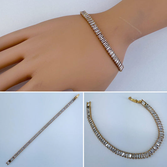 Gold Finish Baguette Cubic Zirconia Bracelet