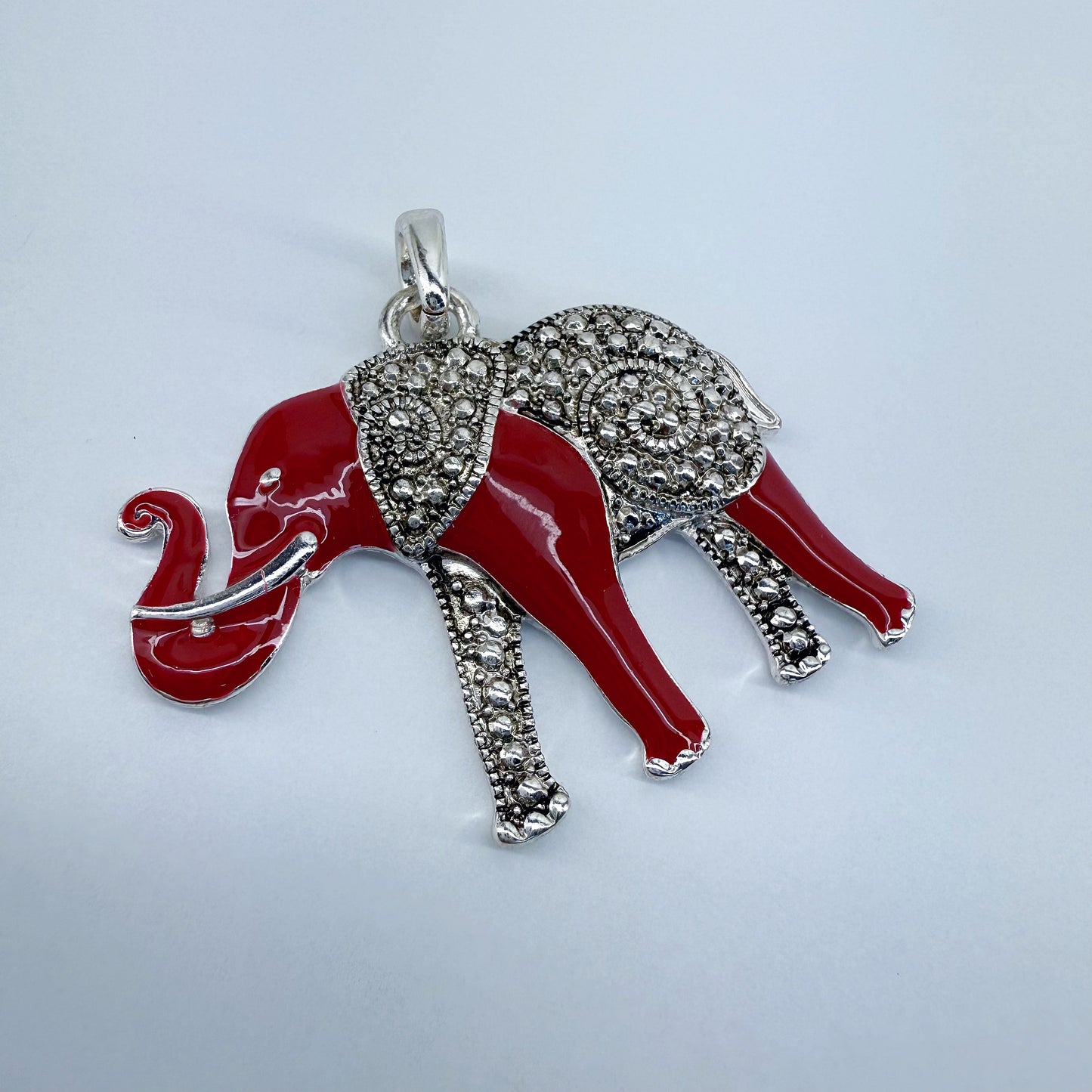 Silver Fish Hook Earrings With Rhinestones Elephant Dangles And Elephant Pendant