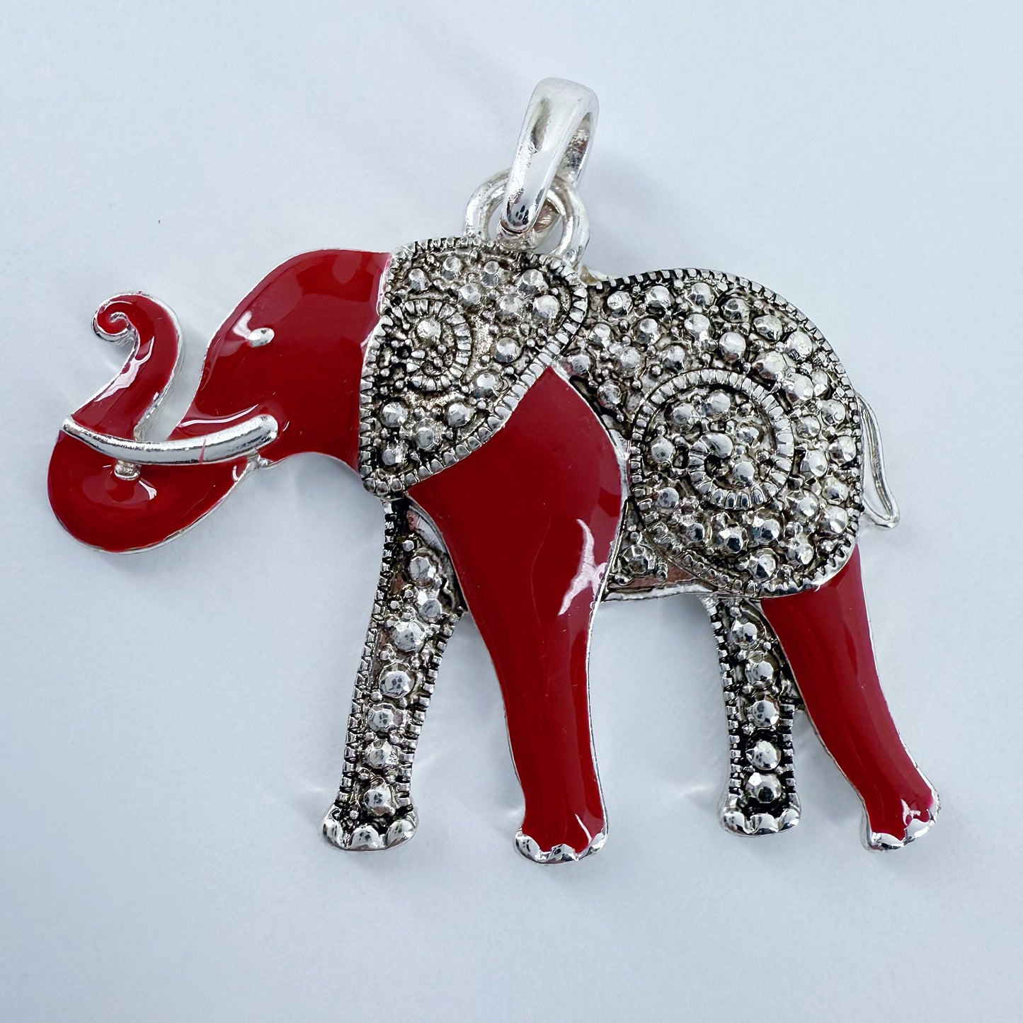 Silver Fish Hook Earrings With Rhinestones Elephant Dangles And Elephant Pendant