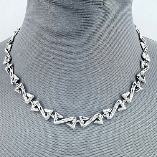Silver Finish Z-shaped Design Link Chain Necklace