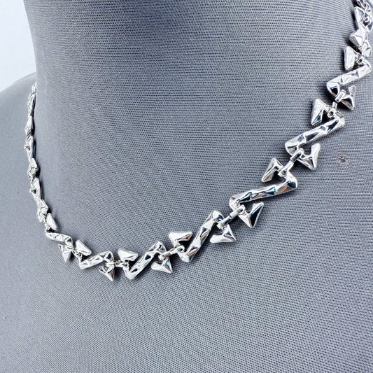 Silver Finish Z-shaped Design Link Chain Necklace