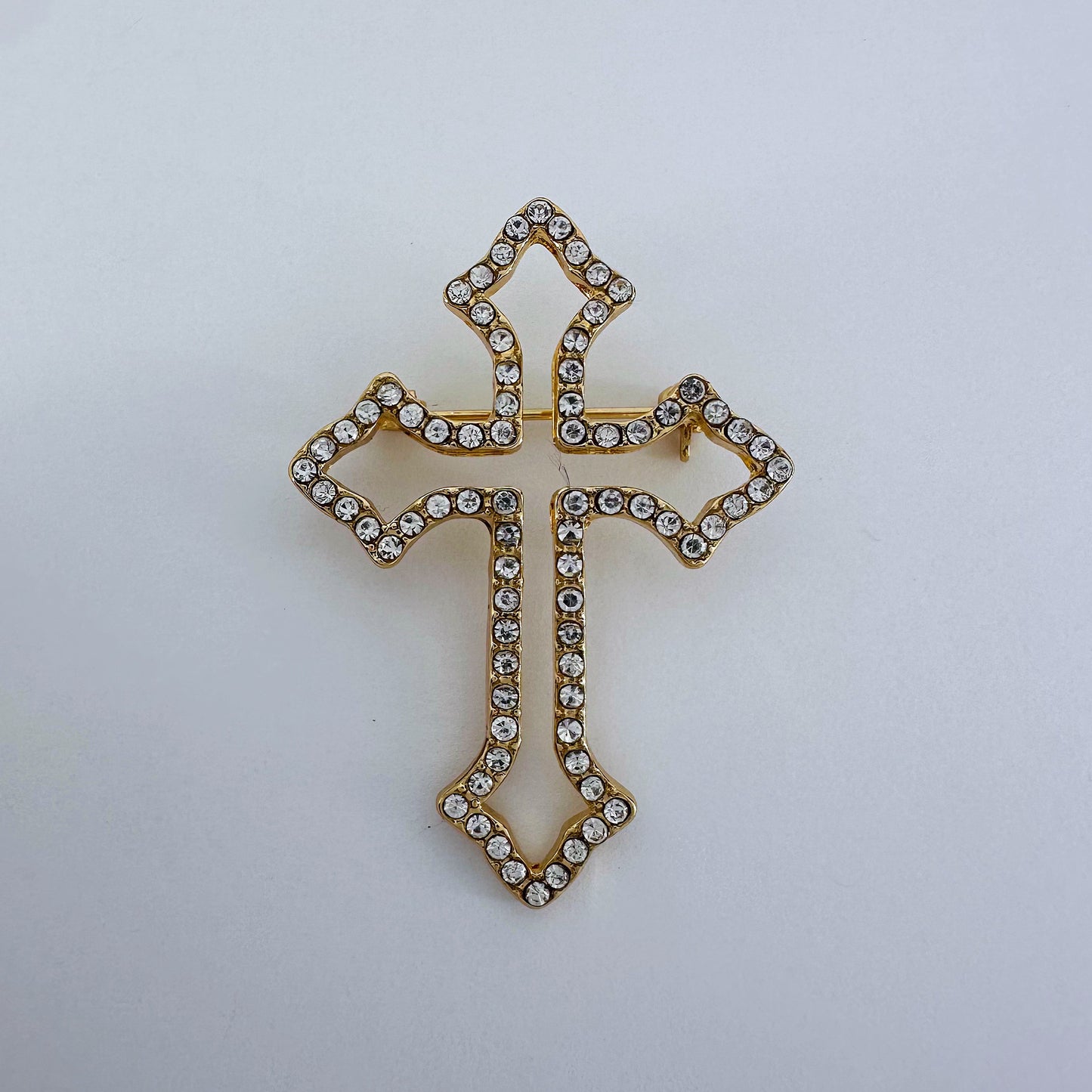 Catholic Cross with Clear Rhinestones Brooch