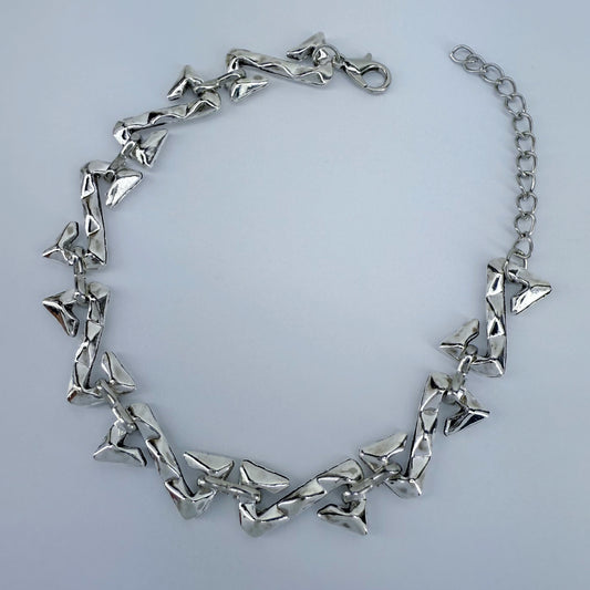 Silver Finish Z-shaped Design Link Chain Bracelet