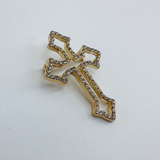 Catholic Cross with Clear Rhinestones Brooch