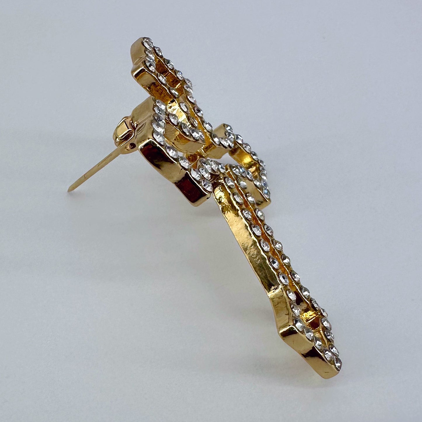 Catholic Cross with Clear Rhinestones Brooch