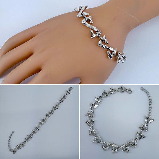 Silver Finish Z-shaped Design Link Chain Bracelet