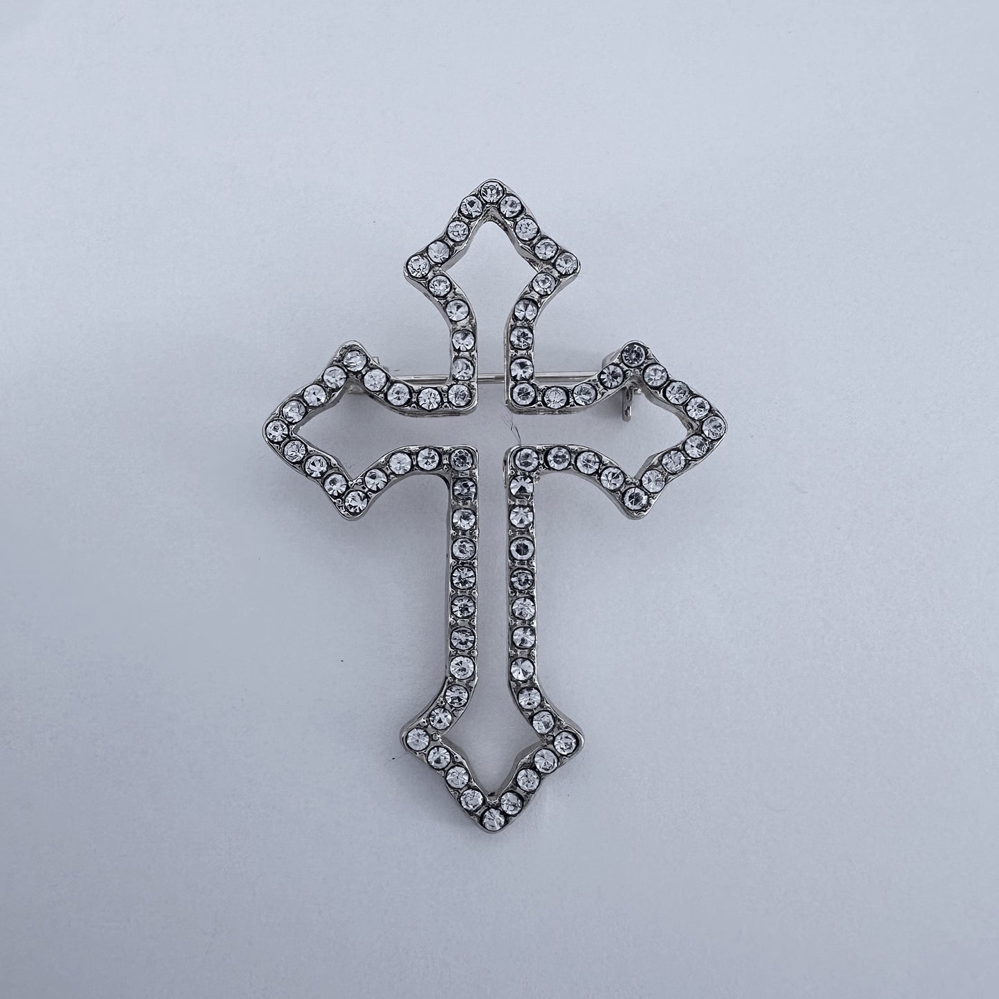 Catholic Cross with Clear Rhinestones Brooch