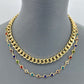 Gold Finish Double Layered Multicolor Heart Rhinestones Necklace
