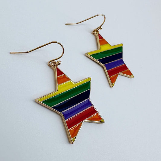 Start Metal Design Earrings With Rainbow Color Come With Gold Or Silver Finish