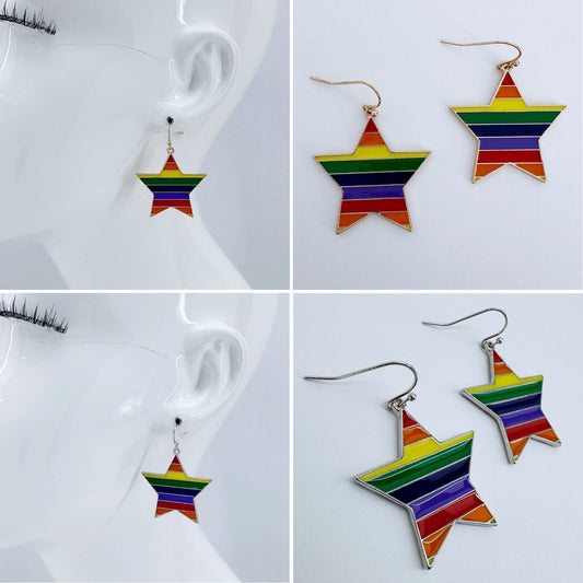 Start Metal Design Earrings With Rainbow Color Come With Gold Or Silver Finish