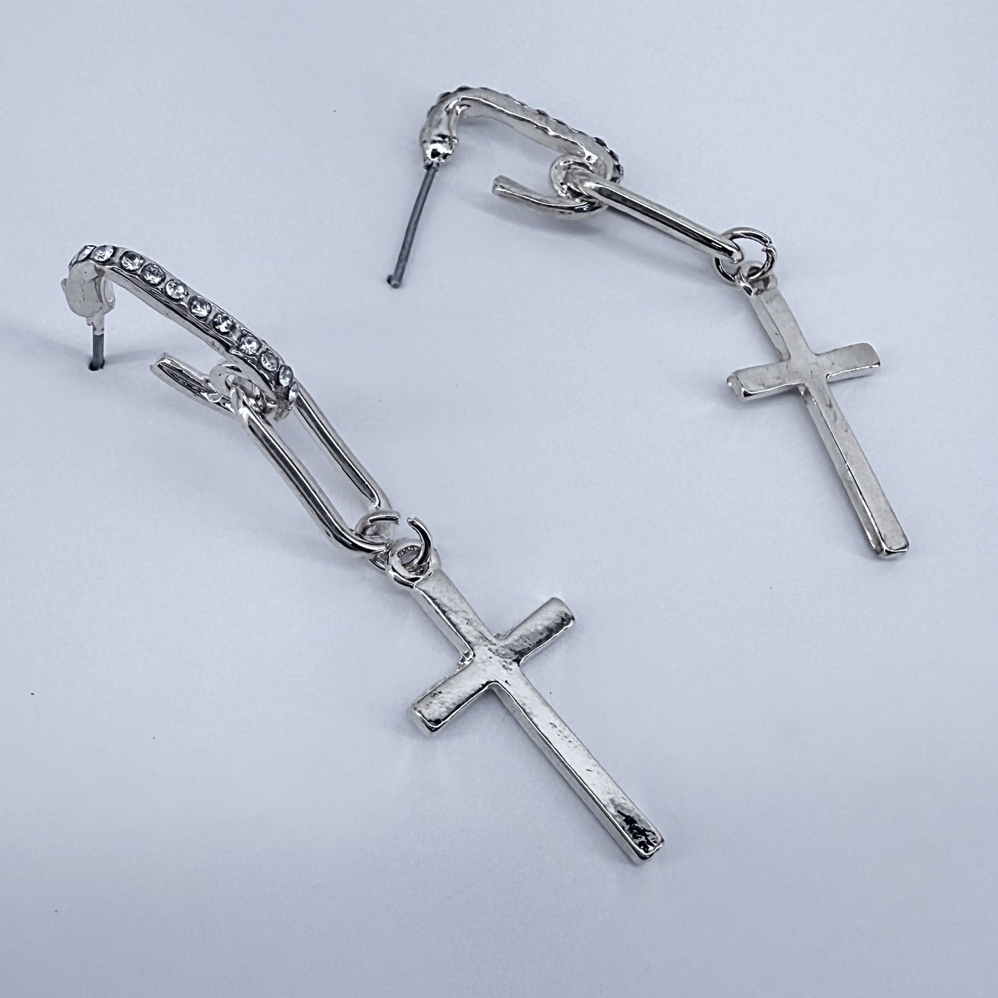 Post Back Rhinestone Chains With Cross Dangle
