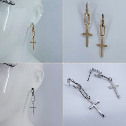 Post Back Rhinestone Chains With Cross Dangle