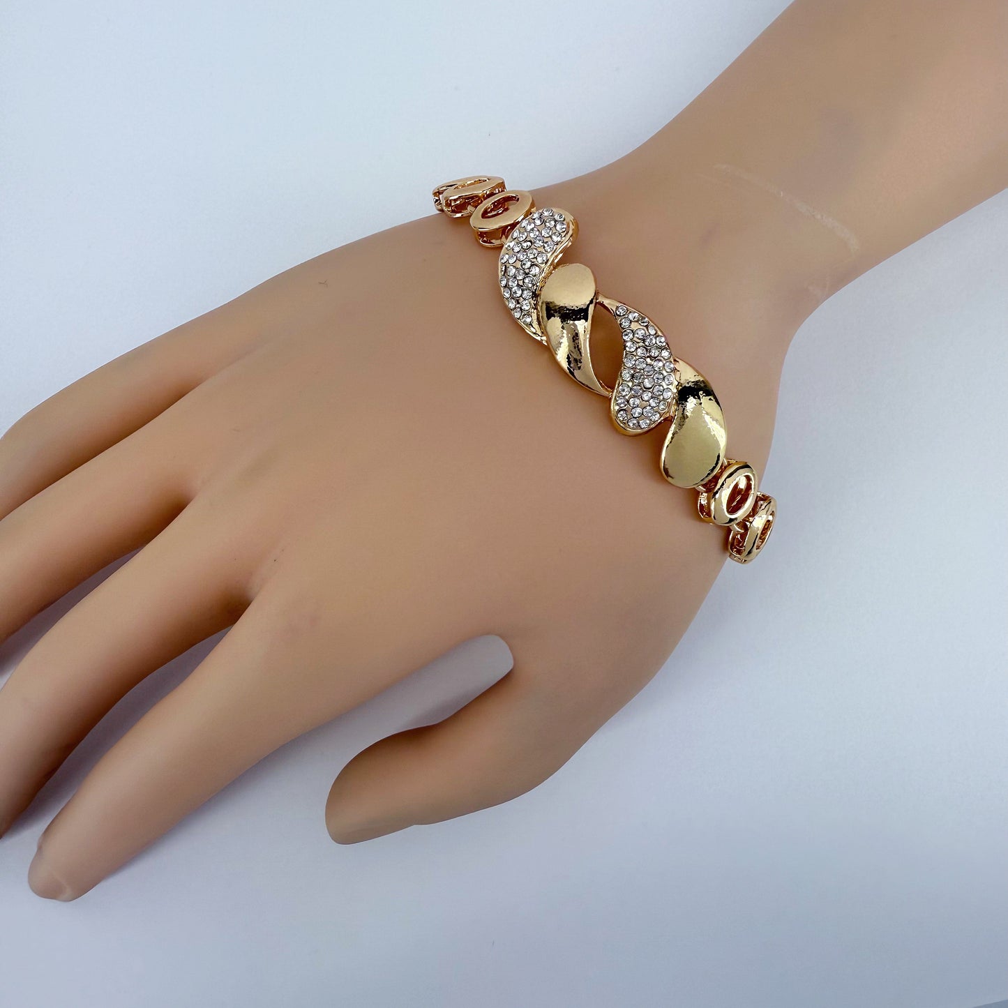 Gold Finish Water Drop Design Bracelet With Rhinestones