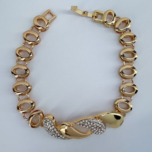 Gold Finish Water Drop Design Bracelet With Rhinestones