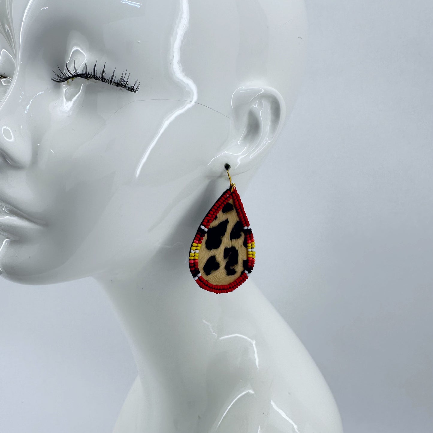Seed Bead Teardrop Animal Print Drop Dangle Earrings