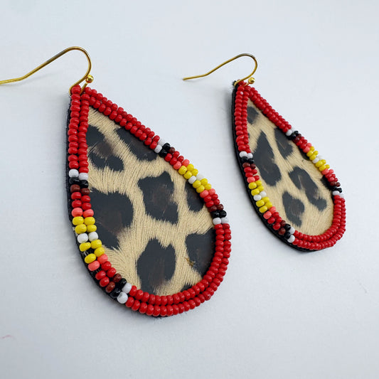 Seed Bead Teardrop Animal Print Drop Dangle Earrings