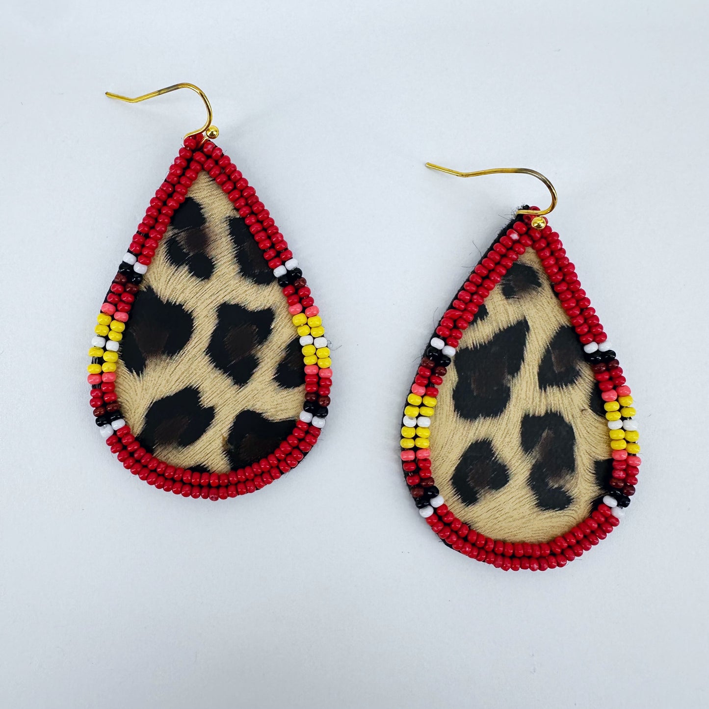 Seed Bead Teardrop Animal Print Drop Dangle Earrings