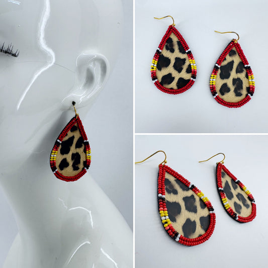 Seed Bead Teardrop Animal Print Drop Dangle Earrings