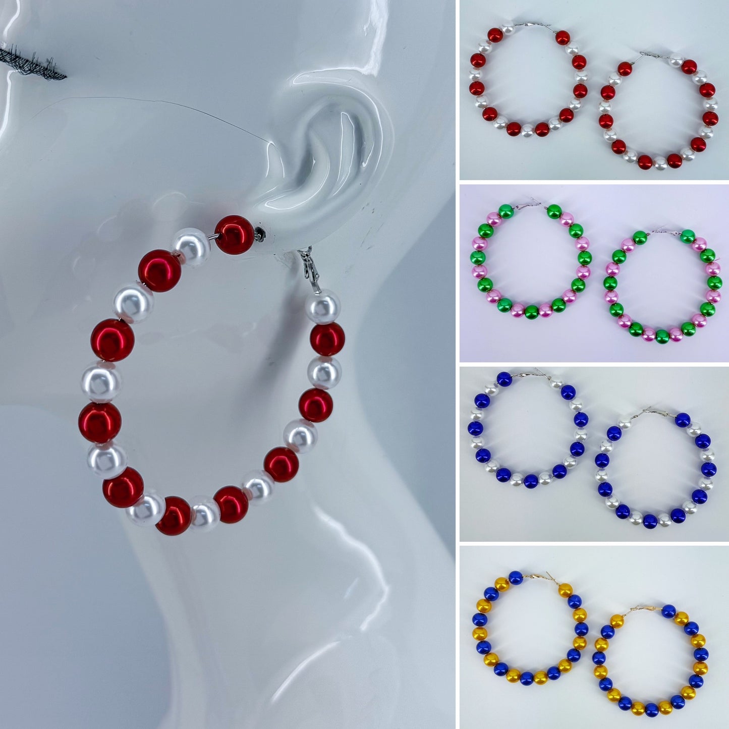 Colorful Pearls Hoop In Gold Or Silver Finish