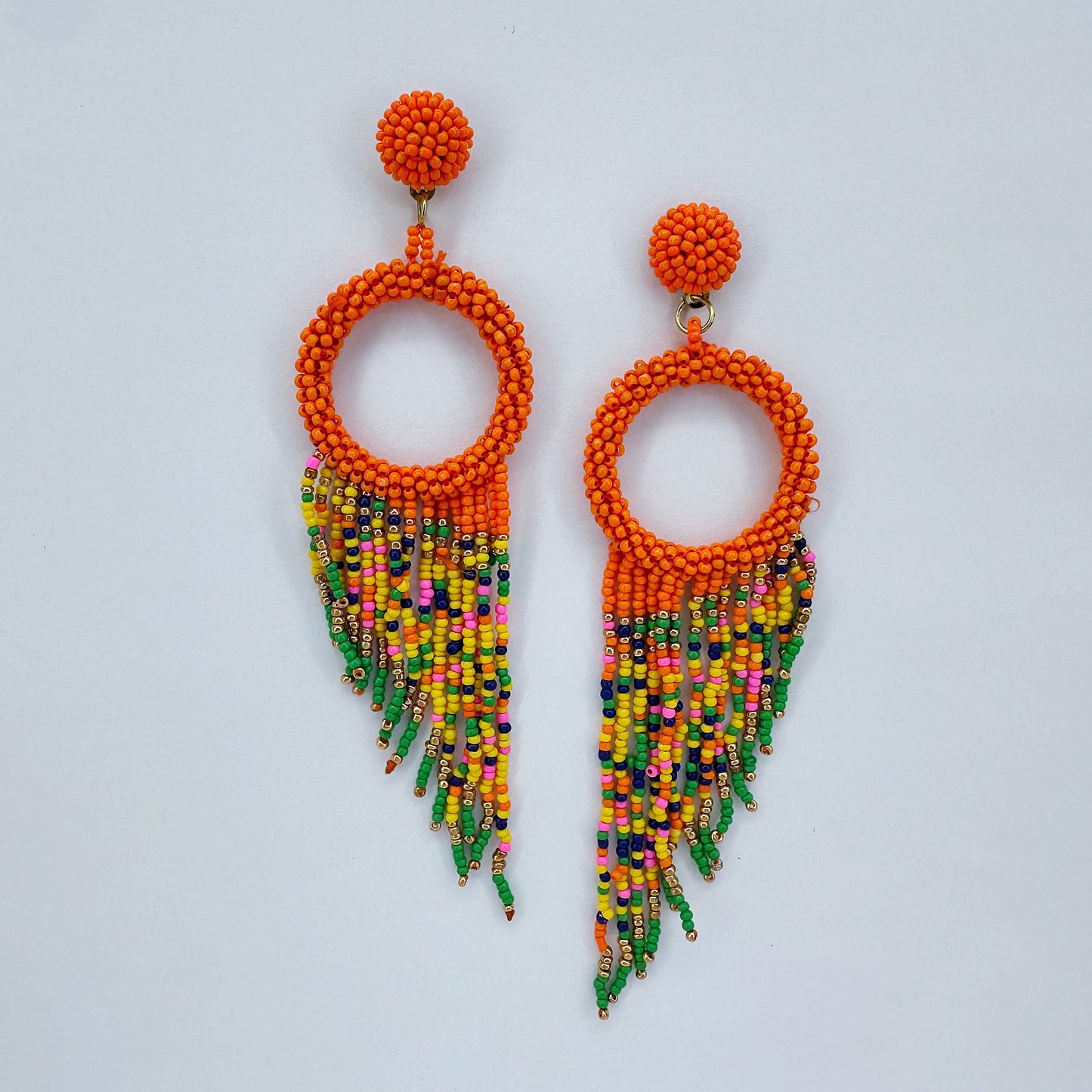 Orange Multicolor Beaded Drop Dangle Earrings