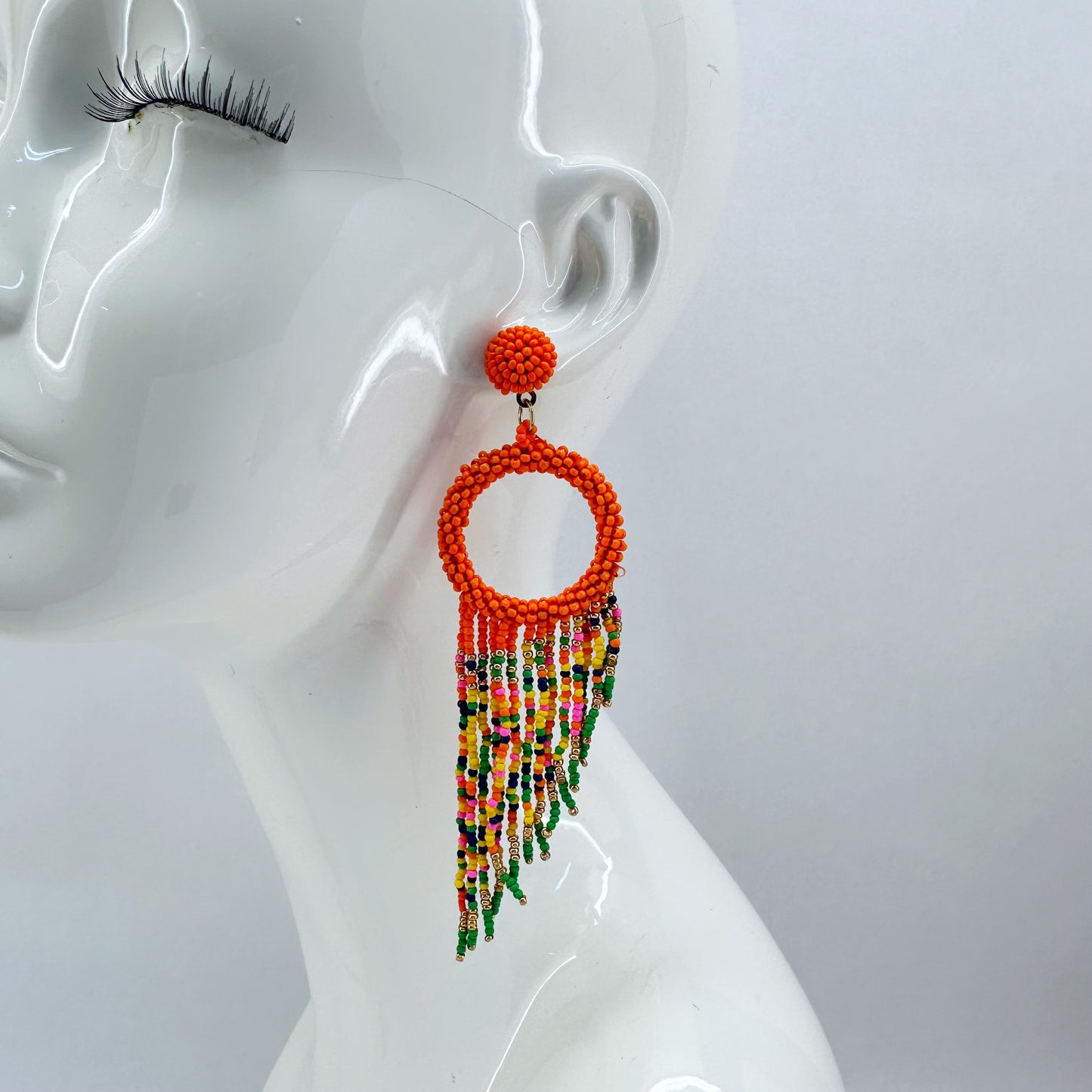 Orange Multicolor Beaded Drop Dangle Earrings