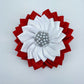 Large Red And White Ribbon Flower With Pearls And Rhinestone Brooch
