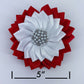 Large Red And White Ribbon Flower With Pearls And Rhinestone Brooch