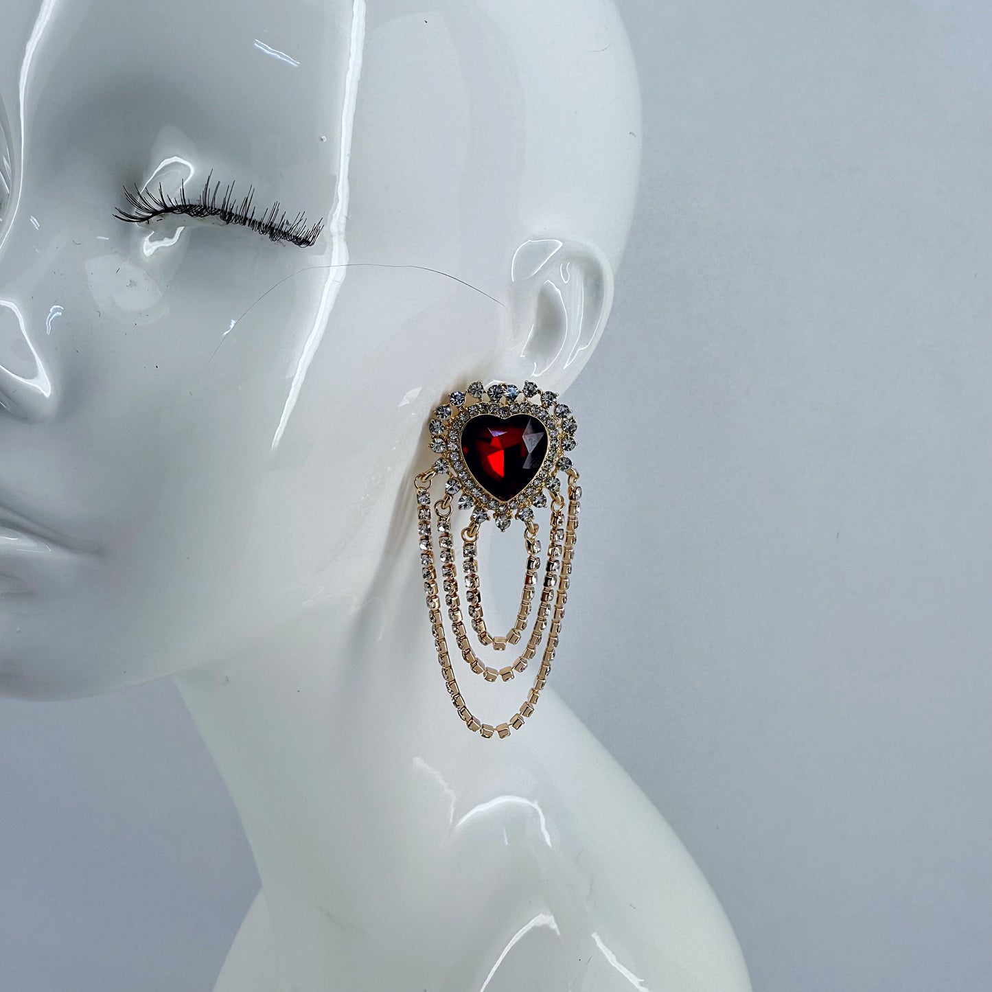 Post Back Heart Design Earrings With Rhinestone Tassels