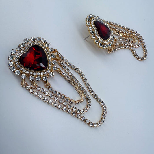 Post Back Heart Design Earrings With Rhinestone Tassels