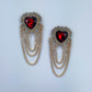 Post Back Heart Design Earrings With Rhinestone Tassels