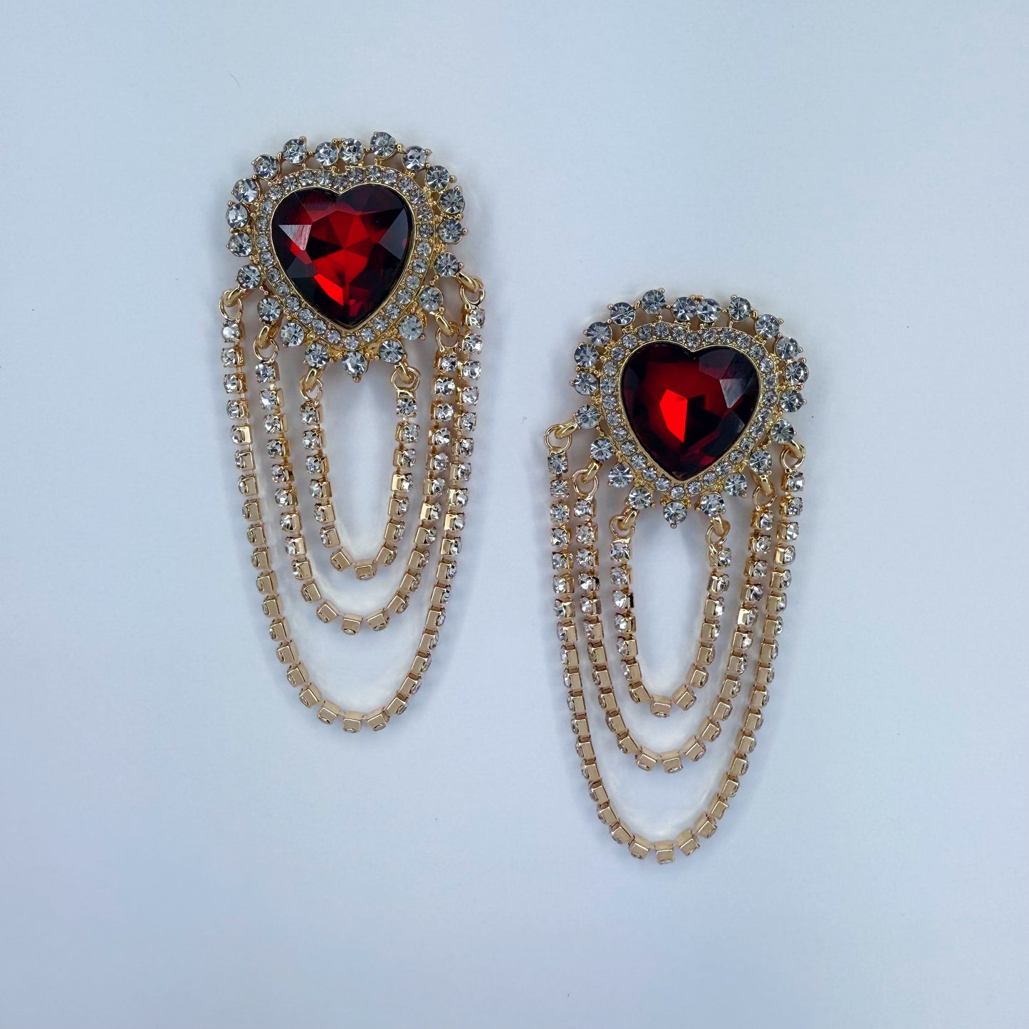 Post Back Heart Design Earrings With Rhinestone Tassels