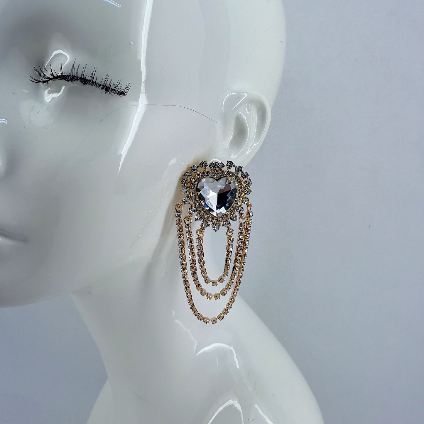 Post Back Heart Design Earrings With Rhinestone Tassels