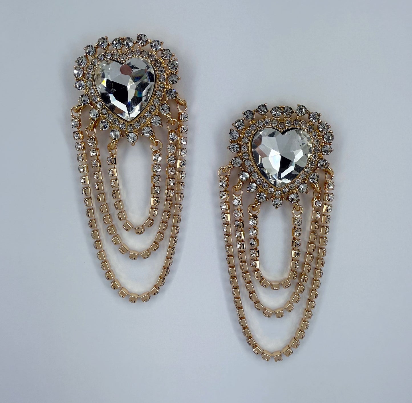 Post Back Heart Design Earrings With Rhinestone Tassels